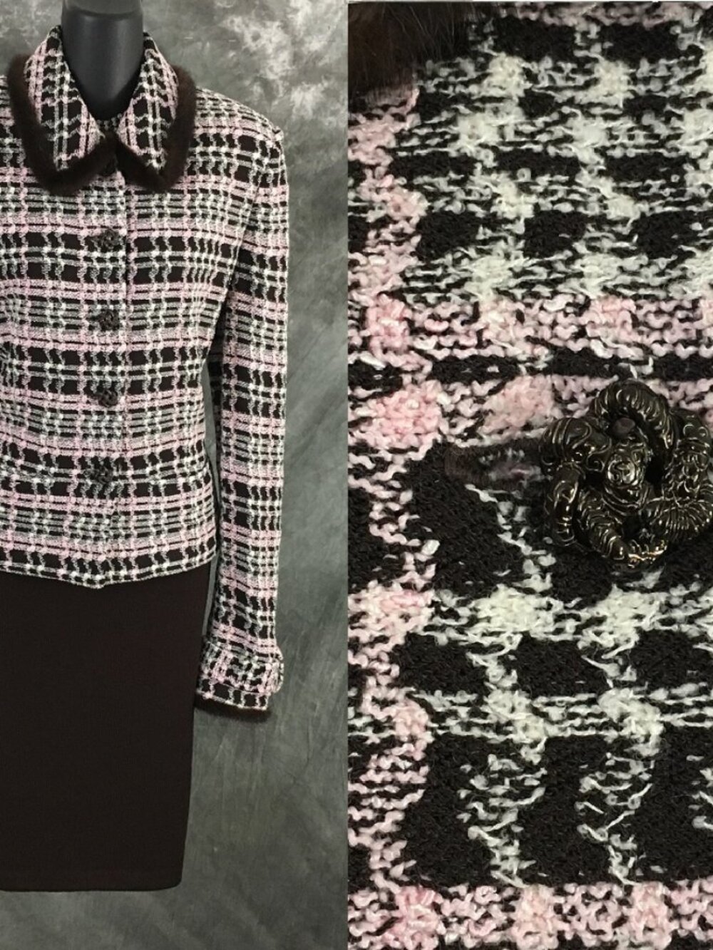 BEAUTIFUL St John collection knit pink brown multi jacket skirt suit size 12